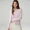Outono e Inverno Novo Cardigan Suéter Feminino Gola Redonda de Veludo Moda Cor Sólida Botões Metálicos Tricô Manga Longa Base de Caxemira