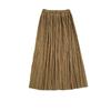 Saia Midi Feminina Solta de Veludo Estilo Retrô Artístico, Cintura Alta Elástica, Plissada, para Início da Primavera, Outono e Inverno, Meia-Saia Espessa