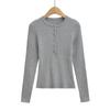Tejido de Punto Gris Trenzado de Manga Larga para Mujer Otoño Retro Corto Ajustado Dulce Sexy Interior Tejido de Punto Top Base