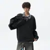 Sudadera de Punto Falsa de Dos Piezas Estilo Retro Americano para Hombre Otoño Marca de Tendencia Sensación de Alta Gama Informal Perezoso Versátil Suéter Superior
