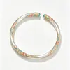 Pulsera trébol de cuatro hojas Ruyi de plata pura 999.9, pulsera de plata maciza sólida vintage color esmalte estilo chino para mujer