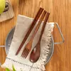 Nanmu Set Portátil de Tres Piezas para Almuerzo: Cuchara, Tenedor y Palillos, Cuchara de Madera Japonesa de Mango Largo, Palillos de Madera, Tenedor de Madera, Vajilla Limpia para Oficinistas
