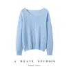 Nuevo suéter 100% cachemira pura para mujer, cuello en V grande, jersey de punto trenzado, corte holgado, doble hebra, engrosado, tejido de punto de manga larga