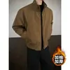 Chaqueta aviador de calle estilo americano para hombre, otoño e invierno, acolchada y engrosada, azul marino, abrigo corto con cuello alto estructurado