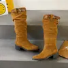 Elegantes botas de punta fina, plisadas y con tacón de bloque para mujer, nueva colección otoño 2026, adelgazantes, hasta la rodilla, versátiles botas de montar