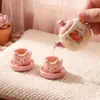 Mini conjunto de chá com tampa em formato de coração e padrão de urso, xícara de chá com orelhas de gato de desenho animado, decoração requintada para mesa em estilo de cura