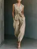 Otoño 2026 Nuevo Top sin Mangas con Cinturón de Corbata y Mono de Estilo Casual Vacacional para Mujer de Algodón y Lino Transfronterizo de Amazon Europeo y Americano