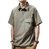 Camisa Polo de Trabajo de Manga Corta de Alta Gama Estilo Americano con Bolsillo para Hombre, Verano, Cuello Campana, Marca Retro Moderna, Top de Media Manga