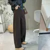 Un par de pantalones casuales de algodón lavado de invierno con felpa para mujer, engrosados y cálidos, cintura elástica, para personas petite, ligeramente elásticos, pierna recta, pantalones de pierna ancha
