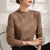 Camiseta base de cuello semi-alto otoño/invierno 2024 para mujer, manga larga, color liso, temperamento, comodín, top interior, voz de vibración, suministro directo