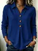 Moda Femenina Transfronteriza Europea y Americana Primavera y Otoño 2026 Nuevo Amazon Holgado Color Sólido Cuello Camisero Botones Fruncido Manga Larga Top