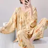 Conjunto de Dos Piezas de Algodón Nube de Manga Larga para Mujer, Moda Simple, Ropa de Casa Casual Linda, Pijama de Verano para Habitación con Aire Acondicionado