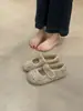 Sapatos de Lã de Cordeiro para Roupas de Inverno Femininas Sapatos Mary Jane Retro com Estampa de Leopardo de Uma Tira Forrados com Lã Sapatos Quentes de Algodão com Solado Macio