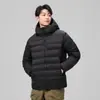 Venda Direta de Fábrica Inverno 2025 Novo Casaco de Penas Masculino Quente à Prova de Vento Cor Sólida Gola Alta com Capuz