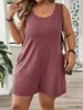 Mono Transfronterizo Europeo y Americano Tallas Grandes 2025 Elegante de Color Sólido Sin Mangas Mono Casual con Bolsillo Cuello Redondo