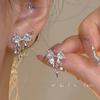 Aretes Frescos y Dulces con Lazo de Pedrería Clip para Hueso de la Oreja Exquisitos Mismo Estilo Estilo Plano Elegantes Moda Celebridad de Internet Arete