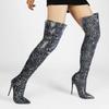Botas por encima de la rodilla con cremallera de serpiente estilo europeo y americano 2022, botas altas de tacón fino, botas de moda para mujer, directo de fábrica