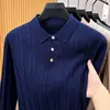 Nova coleção Primavera/Outono 2026: camisa polo casual de algodão puro masculina, suéter de tricô com listras verticais