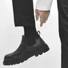 Botines Negros Chelsea Cortos Estilo Celebridad de Internet Mona para Hombre, Botas Martin Británicas de Cuero Genuino sin Cordones de Caña Media con Suela Gruesa