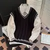Suéter de Punto Trenzado Estilo Preppy Otoño e Invierno Chaleco Casual de Punto con Cuello en V para Hombre Top Suelto Sin Mangas Moda Coreana