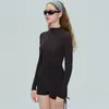 Nueva ropa de yoga de otoño e invierno para mujer, cuello semi-alto, manga larga, ligera, top de fitness elástico, muy elástico y transpirable