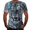 Exportação Transfronteiriça Nova Camiseta 3D Estampa Animal Tigre Manga Curta Masculina Camiseta Leão Casual Novo Cão Lobo Roupas Masculinas