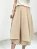 Calça larga estilo japonês Issey Miyake para mulheres, cintura alta elástica, corte solto, afina a silhueta, calça-saia cropped, calça casual versátil para o dia a dia