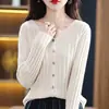Nueva Chaqueta Exterior de Manga Larga de Otoño e Invierno Cárdigan de Lana Chaqueta de Punto para Mujer Cuello Redondo Chaqueta Base de Punto