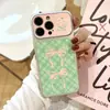 Cuadros verdes moño rosa aplicable para transformación instantánea funda para teléfono iPhone 17 pegatina protectora para Apple 16 skin ventana grande carcasa blanda 15