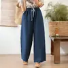 Pantalones casuales holgados de algodón y lino de otoño, pantalones rectos de algodón nuevos de primavera-verano, pantalones largos de cintura elástica, pantalones harén para mujer