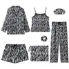 Conjunto Delgado Tipo Seda de 7 Piezas para Todas las Estaciones, Cárdigan para Mujer, Estilo Camisola Delgado de Seda de Hielo, Ropa de Casa Estilo Cereza y Fresa