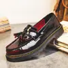 Mocasines con Flecos para Mujer Zapatos de Cuero Genuino de Caña Baja Rojo Brillante Estilo Británico Modernos para Estudiantes Puntera Redonda Casual Zapatos para Hombre