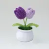 Flor Popular Tejida a Mano Transfronteriza Flor de Lana Tejida Flor Artificial Flor de Tulipan Flor de Lana Ganchillo Planta en Maceta Hecha a Mano Producto Terminado