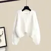 Suéter Corto de Cuello en V para Mujer, Holgado, Versátil, Aspecto Delgado, Nuevo Estilo Coreano Otoño e Invierno, Suéter de Punto de Color Sólido para Vestir por Encima