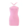 Diseño de un Vestido Corto Casual de Color Sólido con Escote Halter Sexy Estilo Europeo y Americano Transfronterizo con Cremallera de Moda, Nuevo Vestido Casual