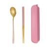 Aço inoxidável quadrado punho de três peças jogo garfo colher pauzinhos estudante viagem portátil armazenamento tableware logotipo