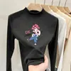 Roupa íntima base nova para meninas, de outono e inverno, com fleece dos dois lados, top quente casual infantil de gola alta