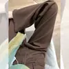 Calça Jeans Estreita Wide Leg Cor Café Melard para Mulheres, Novo Estilo Outono e Inverno 2025, Calça Reta Marrom de Cintura Alta Solta com Forro de Fleece