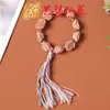 Pulseira de Madeira Artesanal com Sementes de Sino, Sino de Agitar Manual, Sino de Vento de Casca de Fruta Desejos, Pingente de Bolsa, Chaveiro de Celular