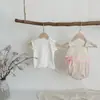 INS Verão Bebê Algodão Fino Princesa Sling Fart Escalada Terno Bebê Menina Duplo Bow Strap Calças