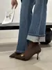 Primer Encuentro Ji Super Atractivas Francesas Hebilla de Metal Estilo Retro Botines Cortos Mujer Otoño Invierno Punta Puntiaguda Cierre Trasero Gamuza Adelgazantes Botines Cortos