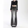 Calça Jeans de Cintura Alta Preta e Cinza 2026 Tendência Versátil Nova Slim-Fit Elástica Flare Longa