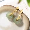 "Nuvem profunda desconhecida" 925 fivela de segurança de prata esterlina Xiangyun Jade brincos de estilo clássico com cheongsam