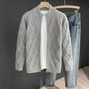 Outono e inverno masculino e feminino mesmo suéter cardigan de malha quente cor sólida costura jacquard manga caída casaco casual