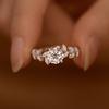 Anillo de Plata Estilo Similar de Xiaohongshu para Mujer, Laurel, Moissanita, Un Quilate, Boca Cerrada, Diseño Nicho Chapado en Oro Blanco