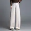 Terno feminino slim fit com calça de perna larga e corte curvo, nova coleção outono/inverno 2026, mistura de lã, tecido fluido, caimento solto, efeito emagrecedor, calça casual