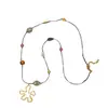 2026 Collar Retro de Cuerda Tejida a Mano con Cuentas de Acero de Titanio para Mujer Diseño de Nicho Estilo Étnico Cadena para Suéter Accesorios de Flor