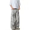 Jeans de Pierna Ancha Tie-Dye Lavados Desgastados Estilo Retro Americano para Hombres y Mujeres, Pantalones Holgados Rectos Adelgazantes con Caída hasta el Suelo