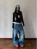 Jeans Estilo Americano Lavados con Bigotes, Corte Holgado, Forma de Cimitarra para Hombres y Mujeres, Adelgazantes, Versátiles, Pantalones Casuales de Pierna Ancha, Corte Limpio