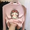 Camiseta de manga larga con forro polar para niña para otoño e invierno, cálido top cepillado de cuello medio alto para niñas pequeñas